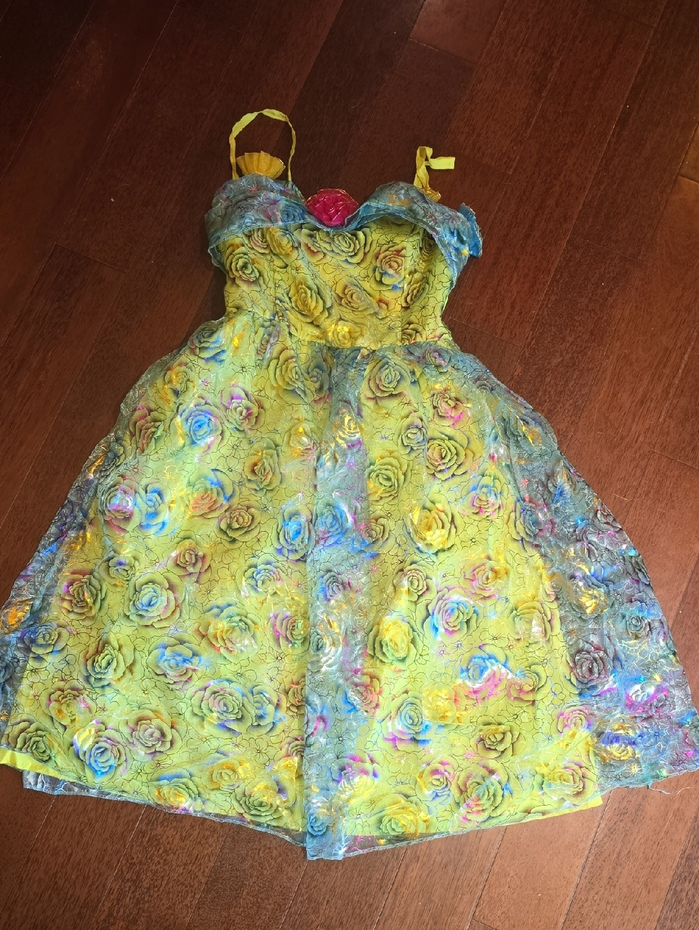 Disguise Yellow Multicolor Rose Appliqué Tulle Party Dress